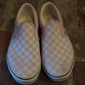 Pink checkered slip-on vans